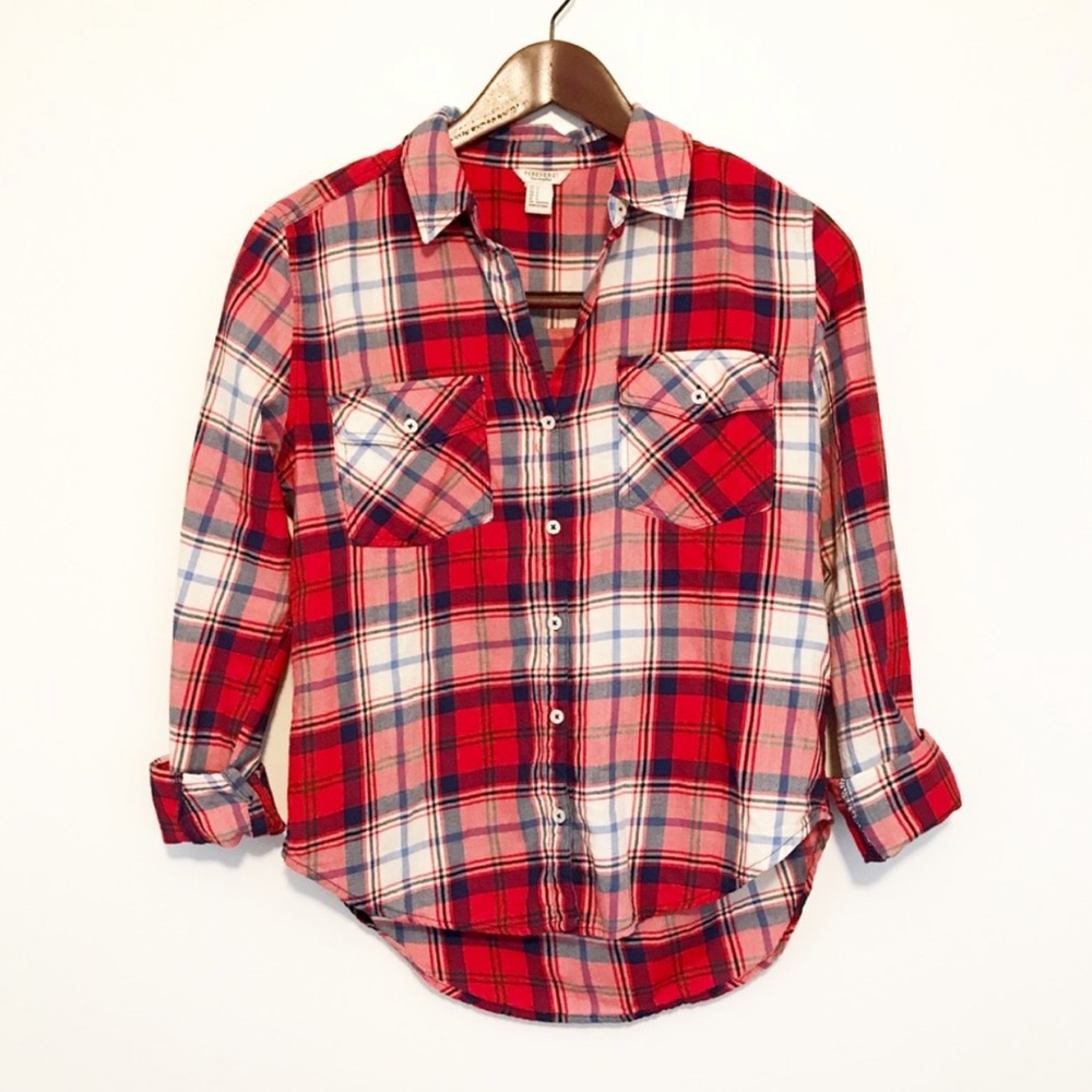 LAST CALL F21 Plaid Button Down Red Navy Cotton